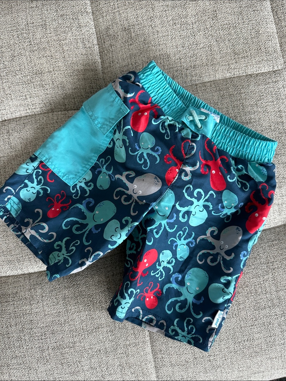 Toddler Swim Trunks with built in Swim Diaper with Teal Octopus Print